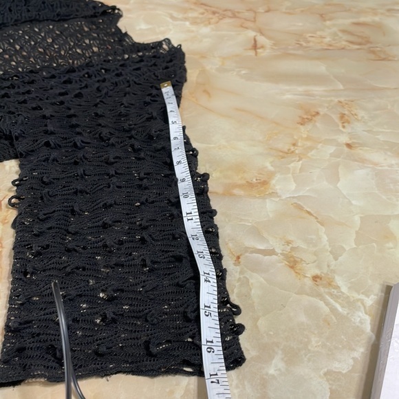 Black Sheer Cutout Lacey 3/4 Sleeve Cardigan with Open Front Crochet Size L - Picture 9 of 11